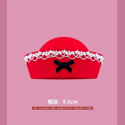 Y2K Striped Bow Flower Rhinestone Sailor JK Beret Navy Hats for Women Summer Niche Flipped Nurse Cosplay Beret Cap Sombreros Good Vibrations