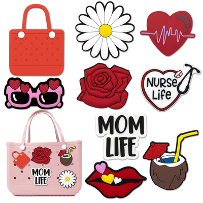 1/9pcs Rose Charms For Beach Bag Accessories Heart Glasses Lips Handbag Decoration Beach Coconut for Tote Bag Accessories