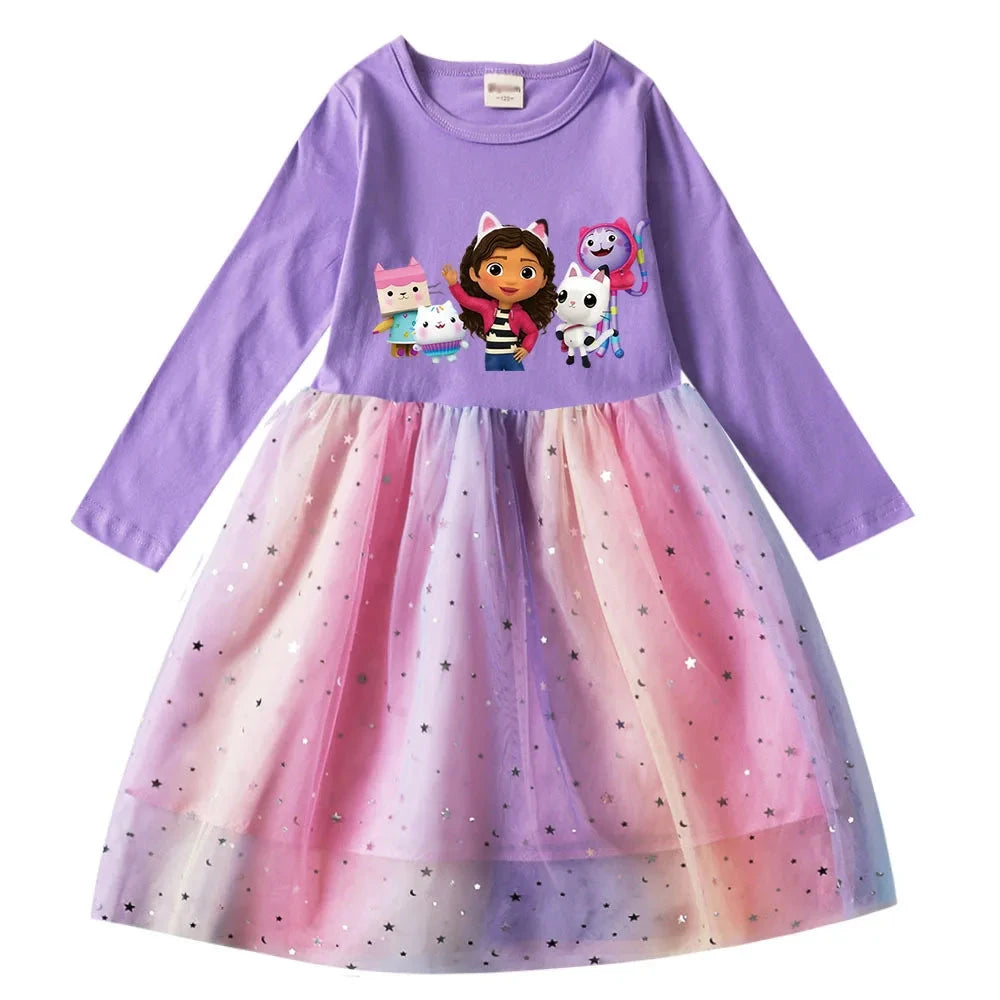 Gabbys Dolhouse Dress Kids Gaby Chat Clothes Baby Girls Long Sleeve Casual Dresses Wedding Party Sequin Birthday Gifts Vestidos Good Vibrations