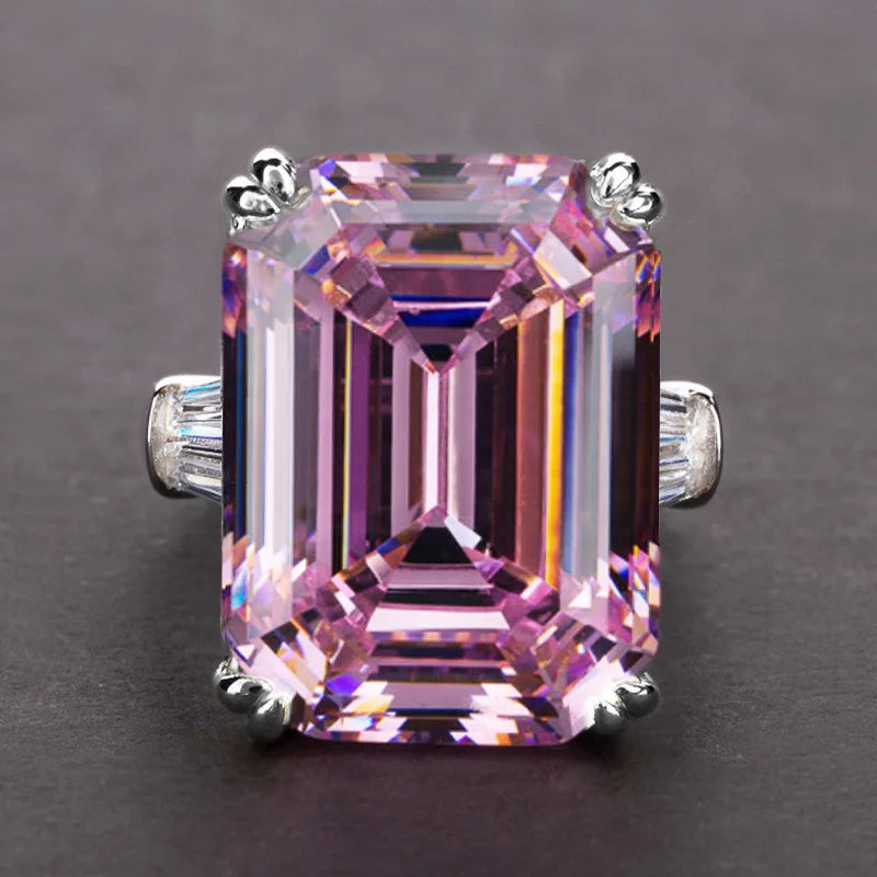 Pink Cubic Zirconia Ring Suitable for Women's Engagement Wedding Luxury Accessories Sparkling Silver Fashion Jewelry Good Vibrations