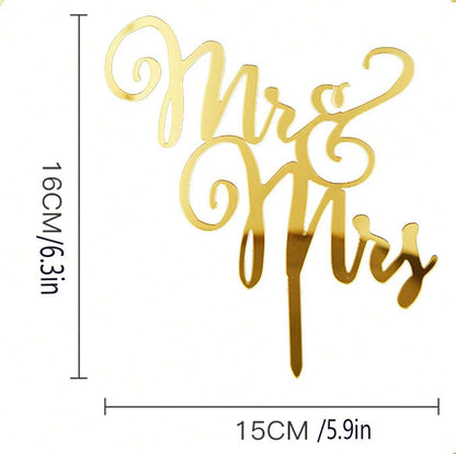 5pcs/1pc Ins Gold Black Mr&Mrs Wedding Cake Toppers for Valentine's Day Cake Toppers Wedding Party Cake Decoration supplies Good Vibrations