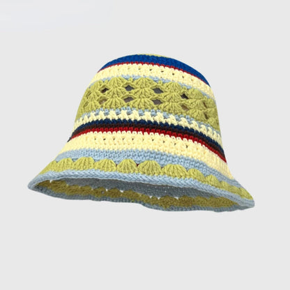 2024 Spring New Crochet Hat Korean Handmade Bucket Hat Women's Weaving Knitted Hat Y2k Fashion Flowers Autumn Winter Ins Beanies Good Vibrations