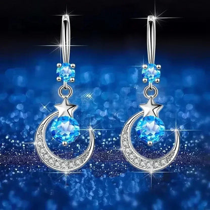 Female Fashion Star Moon Earrings 925 Sterling Silver White Sapphire Pink Blue White Artificial Dangle Earrings Good Vibrations Adult Super Store