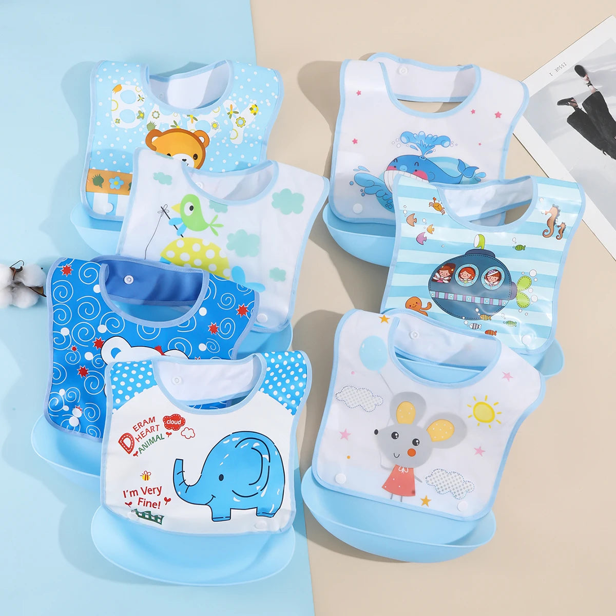 Baby food bib Baby waterproof bib three-dimensional detachable food food pocket Child child saliva pocket Good Vibrations