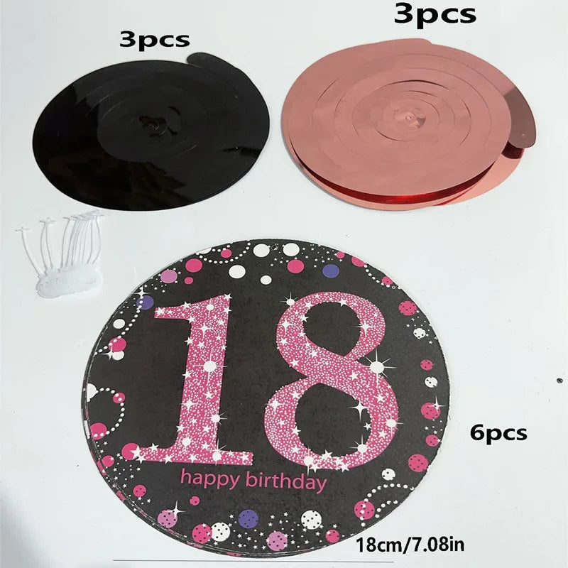 6pcs PVC 18 21 30 40 50 Years Old Spiral Happy Birthday Swirl Hanging Ornaments Party Background Layout Decor Supplies Good Vibrations