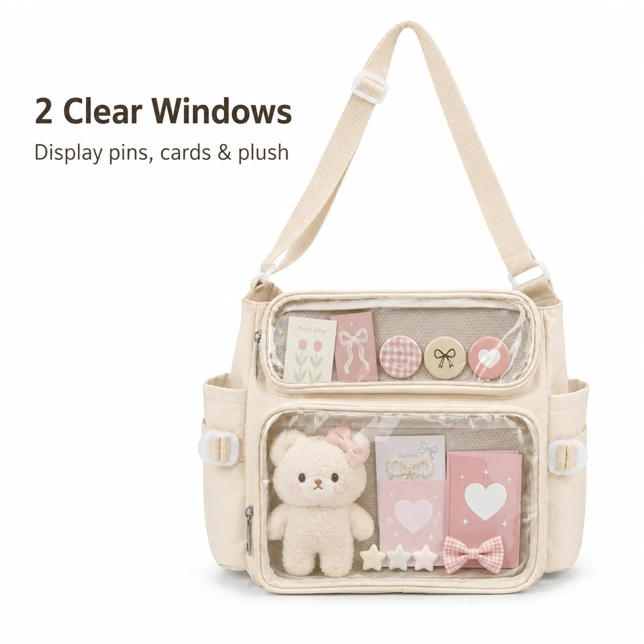 Academy Style Crossbody Bag Lightweight School Bag Adjustable Strap Clear Front Pocket for Daily Carry Good Vibrations