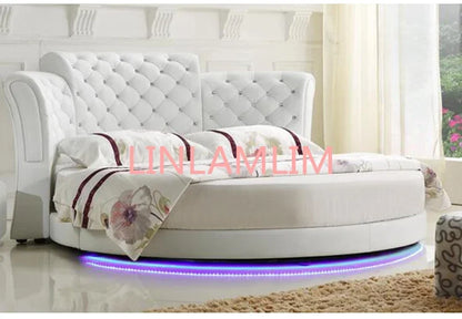 Smart bed frame camas bedroom кровать двуспальная lit beds سرير  muebles de dormitorio мебель LED light round genuine leather Good Vibrations