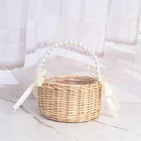 Wicker Flower Girl Basket for Weddings, Rattan Flower Basket Handmade Flower Girl Basket with Handle and RibbonT99C Good Vibrations
