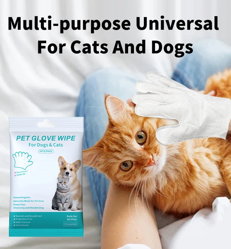 New 6PCS Pet Wash-Free Gloves Cat Bath Deodorant Wipes Disposable Cleaning Dry Cleaning Dog Wipes Gentle And Convenient Gloves Good Vibrations