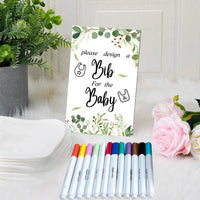 BabyShower Games Bibs DIY Design Games, Include Wooden Game Sign with 20 Bibs 12 Marker for BabyShower Guestbook Gender Reveal Good Vibrations