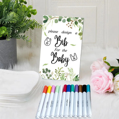 BabyShower Games Bibs DIY Design Games, Include Wooden Game Sign with 20 Bibs 12 Marker for BabyShower Guestbook Gender Reveal Good Vibrations