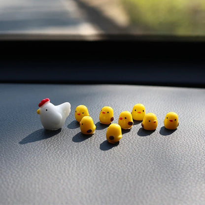 Cute Mini Chickens Car Dashboard Accessories Fun Chicks Car Rearview Mirror Decor Interior Ornaments Fairy Garden Home Car Gifts Good Vibrations