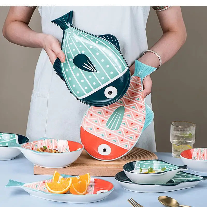 Ceramic Steamed Fish Plate Irregular Household Large Deep Shaped Bowl Cute Dining Table Supplies Good Vibrations