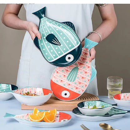 Ceramic Steamed Fish Plate Irregular Household Large Deep Shaped Bowl Cute Dining Table Supplies Good Vibrations
