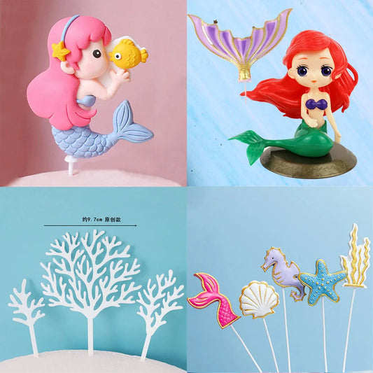 Mermaid Theme Cake Toppers Shell Starfish Fish Tail Children Girl Birthday Wedding Baby Shower Party Cake Decorations Supplies Good Vibrations