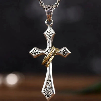 Simple and Versatile Retro Cross Necklace Men's Trendy Three-dimensional Cross Pendant, Hip-hop Necklace Design Stylish Good Vibrations