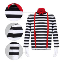 Men's French Mime Artist Costume Tops Cosplay Clown Halloween Party Outfits Fancy Dress Good Vibrations