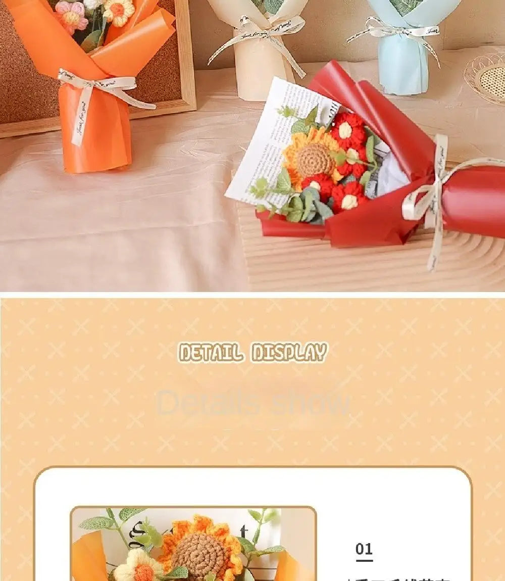 Artificial Flower Crochet Bouquet Handmade Eternal Flower Sunflower Daisy Bouquet Anniversary Mothers Day Birthday Gift Good Vibrations