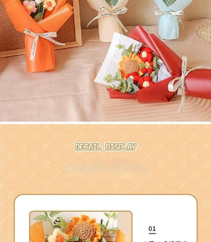 Artificial Flower Crochet Bouquet Handmade Eternal Flower Sunflower Daisy Bouquet Anniversary Mothers Day Birthday Gift Good Vibrations