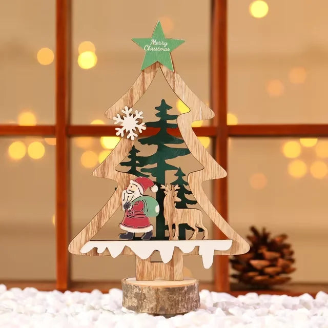 Christmas Decoration DIY Wooden Crafts Creative Ornaments Santa Claus Snowman Reindeer Christmas Desktop Decoration Gifts Good Vibrations