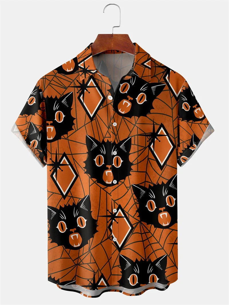 Men's Fashion Halloween Shirt Summer Cute Style Men's Clothing Party Holiday Men Top Pumpkin Head Print Boys' Short Sleeve Shirt Good Vibrations