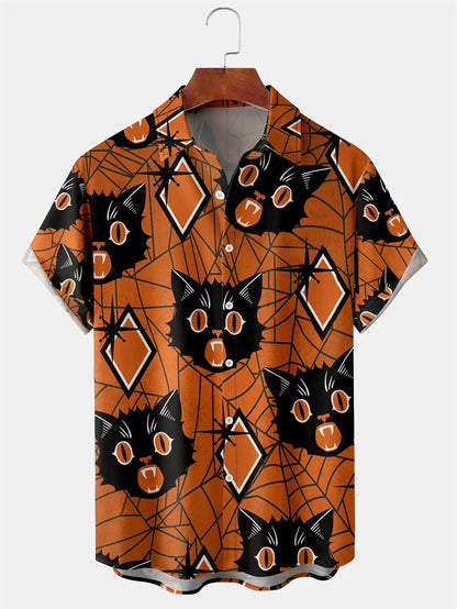 Men's Fashion Halloween Shirt Summer Cute Style Men's Clothing Party Holiday Men Top Pumpkin Head Print Boys' Short Sleeve Shirt Good Vibrations
