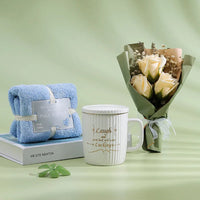 Lucky Coffee Mug Towel Flower Gift Set for Wedding Birthday Anniversary Ceramic Water Cup Mother Girl Friend Gift Bag Good Vibrations