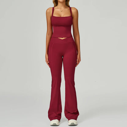 2 Pieces Yoga Set Women Tracksuits Sport Bras Workout Tops Yoga Clothes Fitness Leggings Flared Pant Gym Set Seamless Yoga Suit Good Vibrations