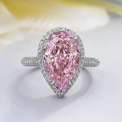 Pink Cubic Zirconia Ring Suitable for Women's Engagement Wedding Luxury Accessories Sparkling Silver Fashion Jewelry Good Vibrations