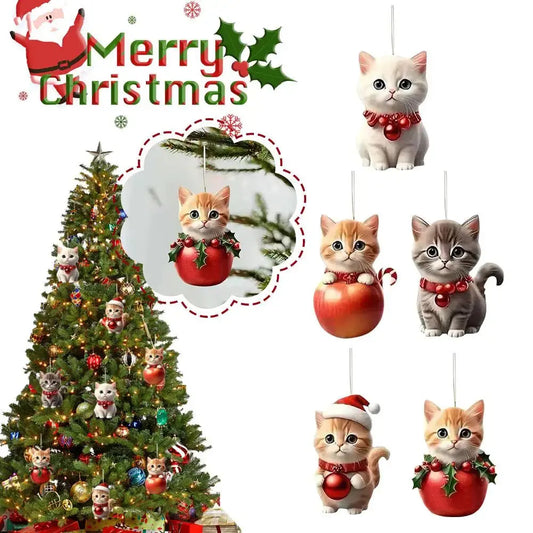 Christmas Tree Hanging Ornaments 2D Acrylic Cat Shaped Pendants Christmas Decorations For Home 2024 Xmas Gifts New Year 2025 Good Vibrations