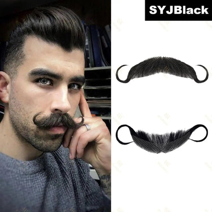 Wigundle Man's Beard Hand Made Real Hair Fake Beard Mustache Fancy Synthetic Invisible for Makeup Fake Hair Cospaly Party Tools Good Vibrations