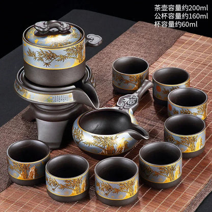 Chinese Purple Clay Tea Infuser Rotary Automatic Water Tea Set Beauty Teapot and Cup Set Traditional Zisha Tea Accessories Good Vibrations