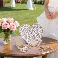 1Pcs Wood Wedding Guest Book Heart Wedding Guest Book Alternative with Box and Small Hearts for Wedding Anniversary Supplies Good Vibrations