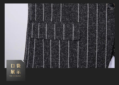2025 Suit (suit + Vest + Trousers) Single Button Fashion Business Vertical Stripe Gentleman Suit Korean Suit Three-piece Suit Good Vibrations