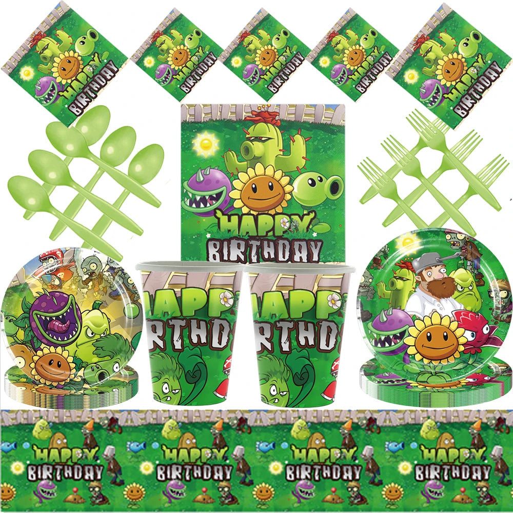 Plants vs. Zombies Game Birthday Party Decoration Paper Cup Napkins Tablecloth Kids Baby Shower Party Favor Party Accessories Good Vibrations