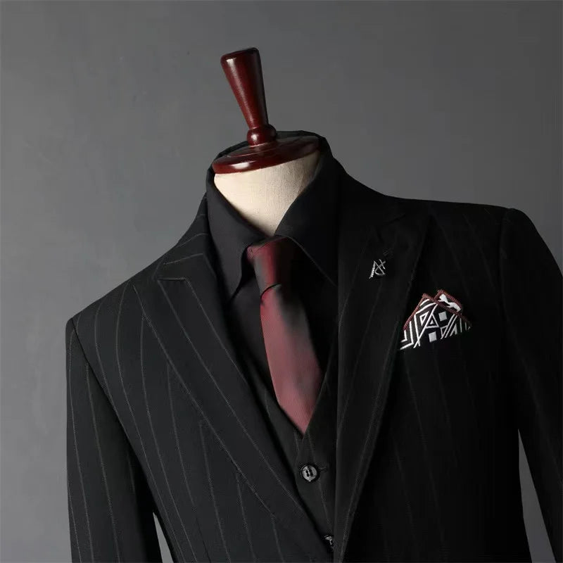 Striped suit set for men, groom's suit, British style groomsman's suit, business formal attire, wedding suit, men's suit
