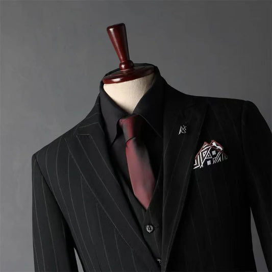 Striped suit set for men, groom's suit, British style groomsman's suit, business formal attire, wedding suit, men's suit