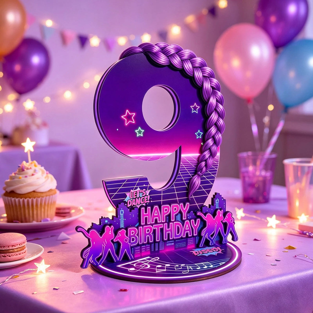 purple disco Music Dance Party Supplies，purple Birthday Centerpiece for Party Decor Wooden Table Photo Prop Number Sign Good Vibrations