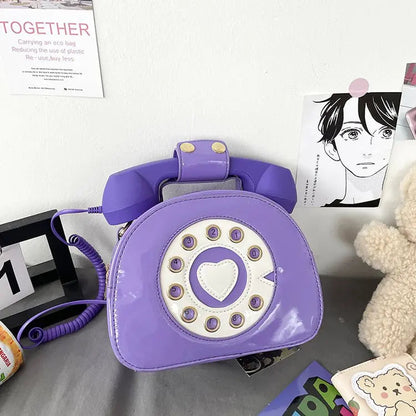 Women's Creative Shoulder Bag Telephone Shaped Crossbody Bag Retro PU Leather Designer Sweet Girl Phone Purses and Small Handbag Good Vibrations