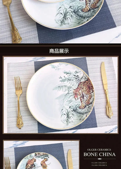 European ceramic western dinner plate, jungle set, steak plate, Coffee cup, afternoon , personalized gift set Good Vibrations