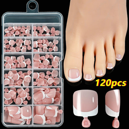120Pcs French Short Square Artificial Press On Toenails Nude Pink Full Cover False Toe Nails Fake Toe Nail Extension For Women Good Vibrations