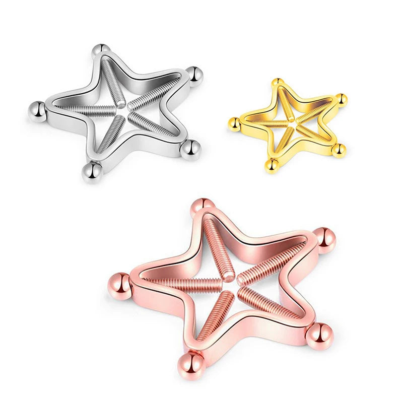 [Y]1Pc Stainless Steel Adjustable Nipple Rings For Women, Star Shaped Clip On Nipple Ring Fake Nipple Piercing Jewelry Good Vibrations