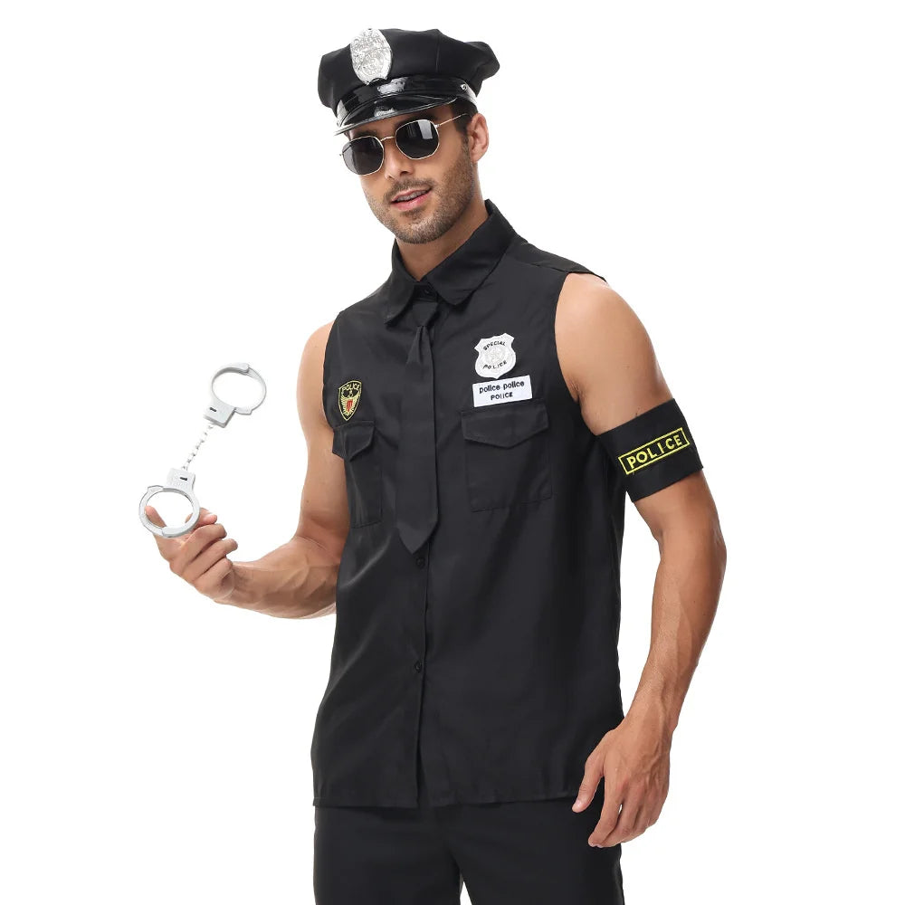 Halloween Costumes Handsome Men Police Uniform Top Purim Carnival Party Cosplay Cop Officer Fancy Clothing Good Vibrations