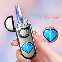 Metal Love Double Flame Butane Gas Lighter Creative LED Blue Light Transparent Gas Window Grinding Wheel Ignition Cigar Lighters Good Vibrations Adult Super Store