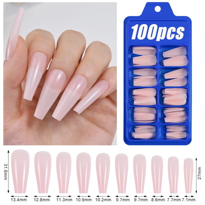 100Pcs Light Pink Press on Nails Short Medium Square Wearable Fake Nails Tips 10 sizes Full Cover False Nails Finger Decoration Good Vibrations