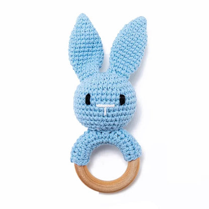 Baby Crochet Rattle Wooden Teether Toy BPA Free Wood Rodent Rabbit Rattle Baby Mobile Play Gym Newborn Educational Music Toys Good Vibrations