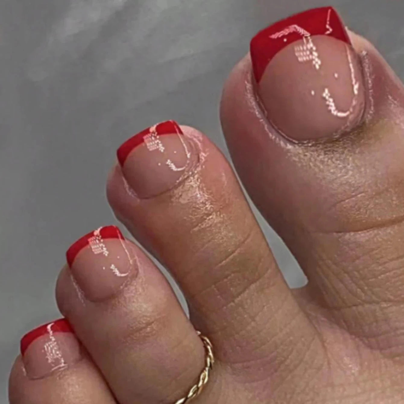 24pcs French Fake Toenails Pink Gradient Full Cover Short Square Toe Nails Foot Nails Tips for Women Girls Good Vibrations