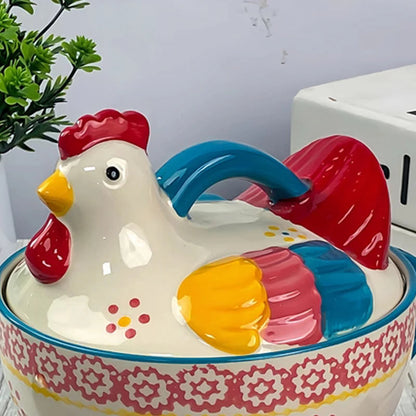 Ceramic Colorful Chicken Shape With lid Bowls Fruit Salad Dessert Soup Instant Noodle Bowl Home Restaurant Kitchen Supplies, 1Pc Good Vibrations