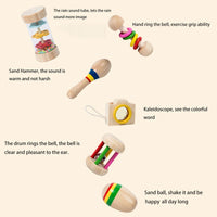 6pcs/set Wooden Musical Instruments Toys, Small Rattle, Sand Hammer, Sand Ball, Shake Bell Kaleidoscope, Griping Practice Toys Good Vibrations