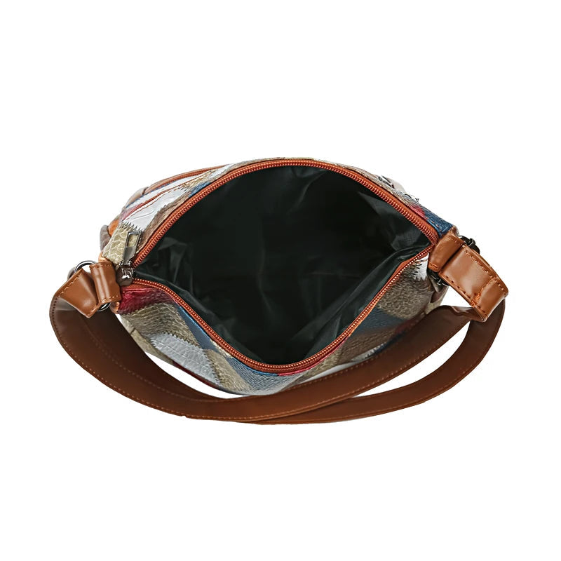 Women's  Crossbody Shoulder Bag, Lightweight Geometric Pattern, Multi-Layer Design, Secure Zipper Closure, Colorful Accessories Good Vibrations
